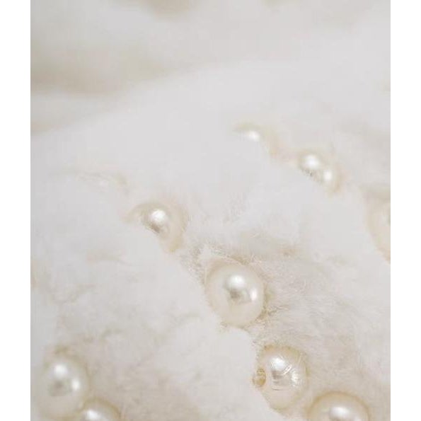 Contemporary Pearl-Decorated Imitation Rabbit Fur Waist Pillow For Sale - Image 3 of 5