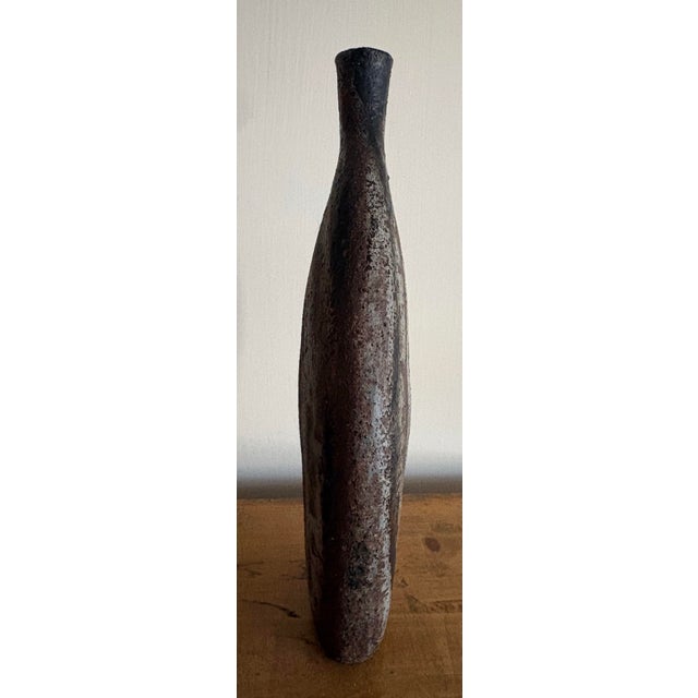 Vintage Studio Pottery Sculptural Vase — Smoky Reduction‑Fired Stoneware, Organic Modern Form For Sale - Image 4 of 6