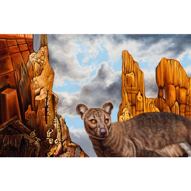 Early 21st Century Fossa by Robin Hextrum | Oil on canvas Oil painting of a fossa in a surreal landscape. For Sale - Image 5 of 5