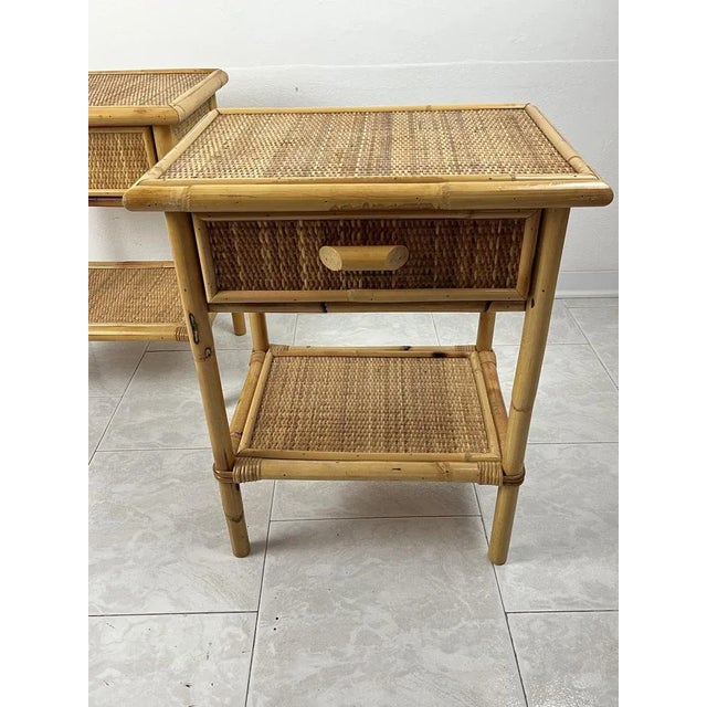Vintage Italian Bedside Tables in Rattan and Bamboo, 1970s, Set of 2 For Sale - Image 6 of 11
