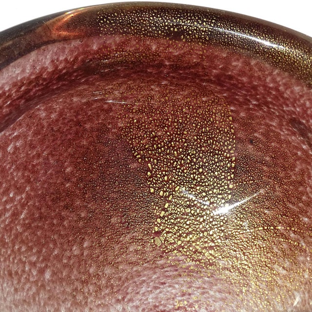 Mid-Century Modern Vintage Murano Seguso Dark Amethyst Cinnamon Gold Flecks Italian Art Glass Conch Seashell Bowl For Sale - Image 3 of 7