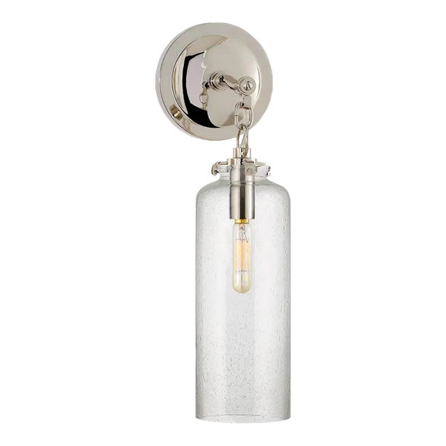 Thomas O'Brien for Visual Comfort Signature Katie Small Cylinder Sconce in Polished Nickel with Seeded Glass For Sale