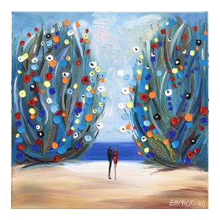 The Sea Garden - Colorful Figurative Abstract Textured Impasto Oil Painting on Canvas by Ekaterina Ermilkina For Sale