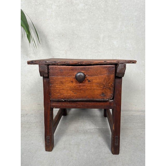 Original Brutalist table with drawer. Can serve as a side table or nightstand. Height: 45.5 cm. Width: 47 cm. Depth: 40...