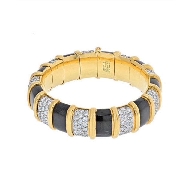Metal Tiffany & Co.Platinum & 18k Yellow Gold Schlumberger Paillonne Diamond Bangle For Sale - Image 7 of 8