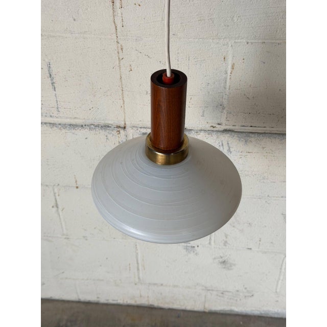 Mid-Century Modern 1960s Mid-Century Modern Teak and Opaline Glass Pendant Light Scandinavian Ceiling Lamp For Sale - Image 3 of 9
