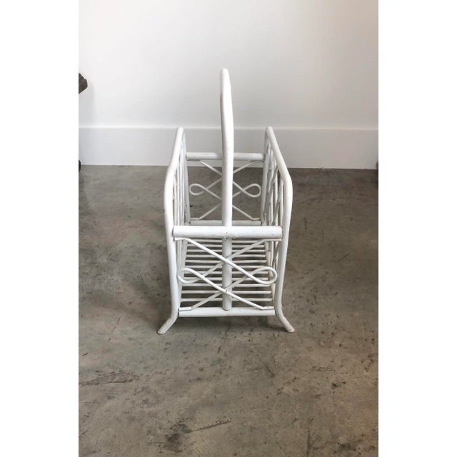 Wood 1960s Coastal Bent Bamboo Magazine Rack in White For Sale - Image 7 of 8