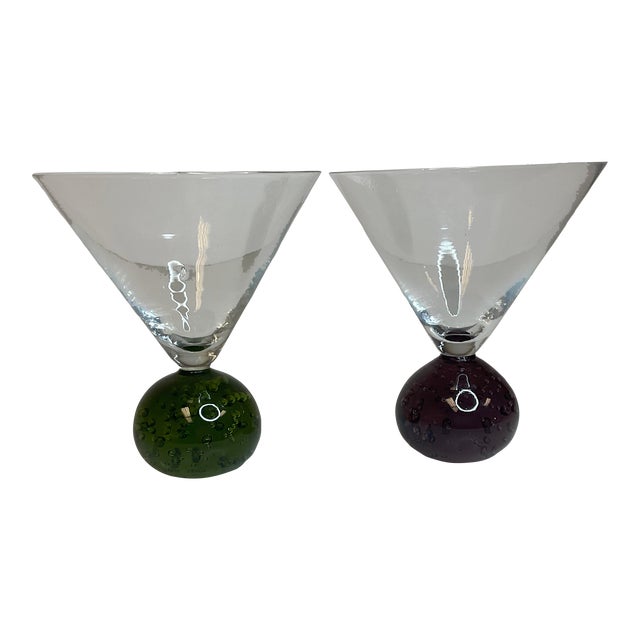 Vintage Hollywood Regency Martini Glasses With Bubble Ball Bases Set