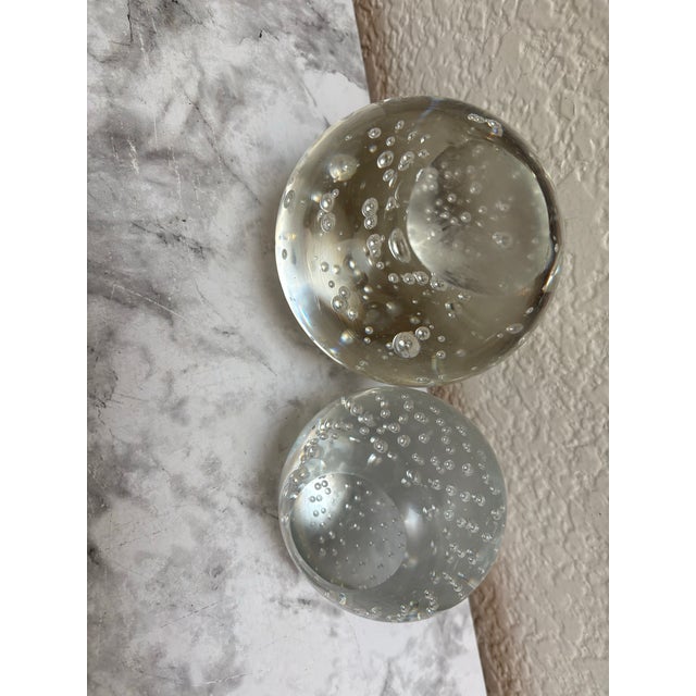 Glass Vintage Bubble Glass Sphere Paperweights- Set of Two For Sale - Image 7 of 7