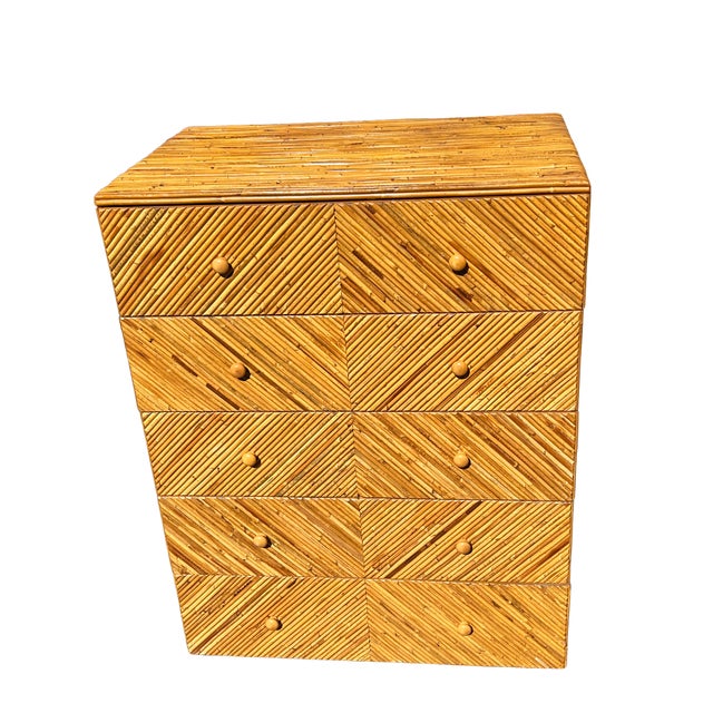 Vintage Rattan Wrapped Wicker Tall Dresser Highboy in Coastal Boho Chic Design For Sale - Image 10 of 11