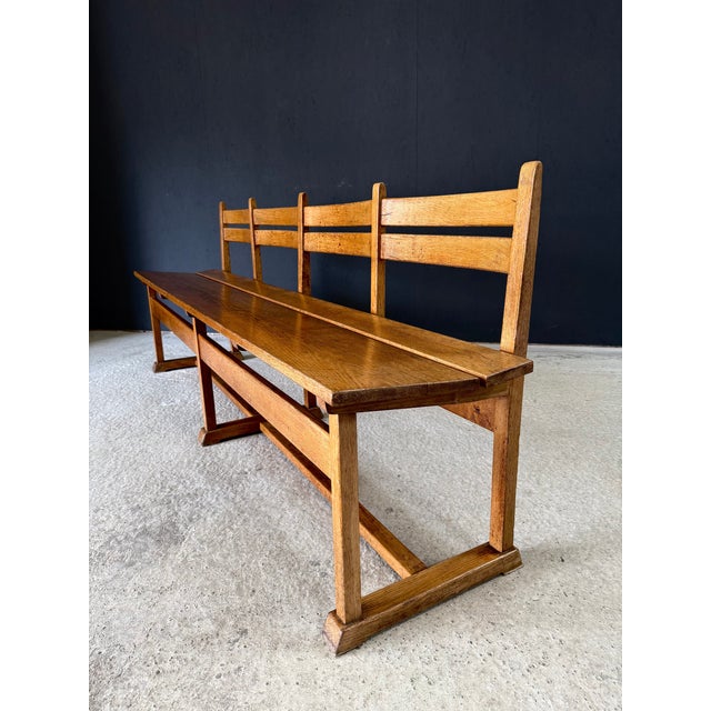 Mid-Century Handcrafted Oak 4-Seater Bench, Belgium, 1950s For Sale - Image 10 of 18
