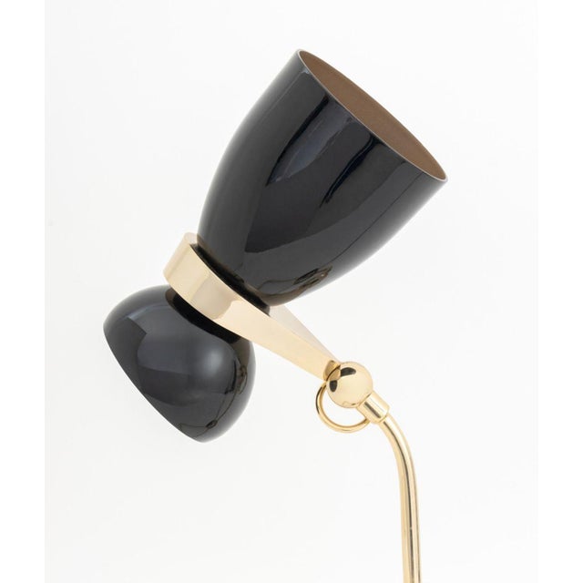 DelightFULL "Amy" Articulated Brass Table Lamp, form inspired by Amy Winehouse, black enameled aluminum lampshades, two...
