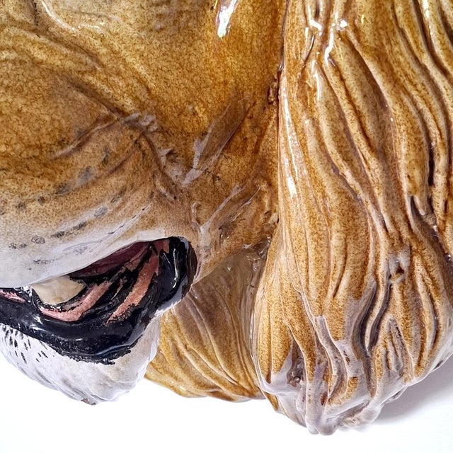 Large Lion's Head Wall Relief in Majolica Ceramic, Italy, 1960s For Sale - Image 6 of 17