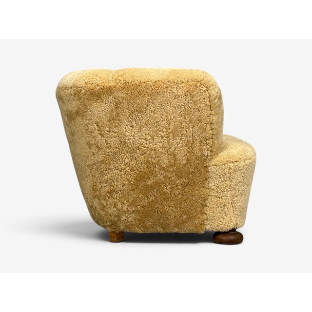 Danish Modern, Banana Style Tub Chair, Beech, Honey Sheepskin, Denmark, 1930s For Sale - Image 11 of 13