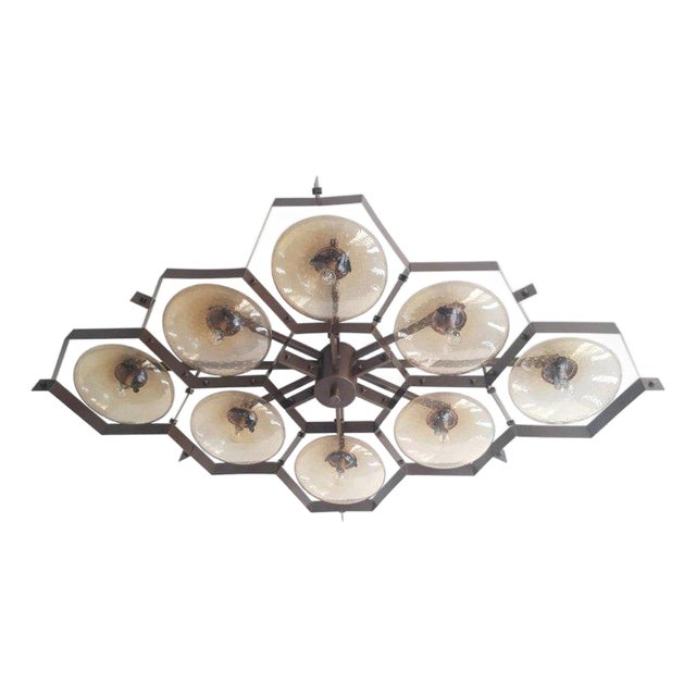 21st Century Beehive Bronze Amber Bubbles Murano Flush Mount by Fabio LTD For Sale