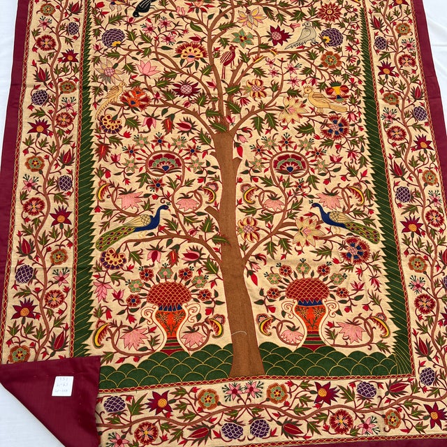 1980s Vintage Tree of Life Hand-Embroidered Textile Wall Hanging – 40" X 63" For Sale - Image 5 of 5