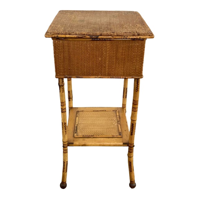 Antique Scorched Bamboo Sewing Table For Sale