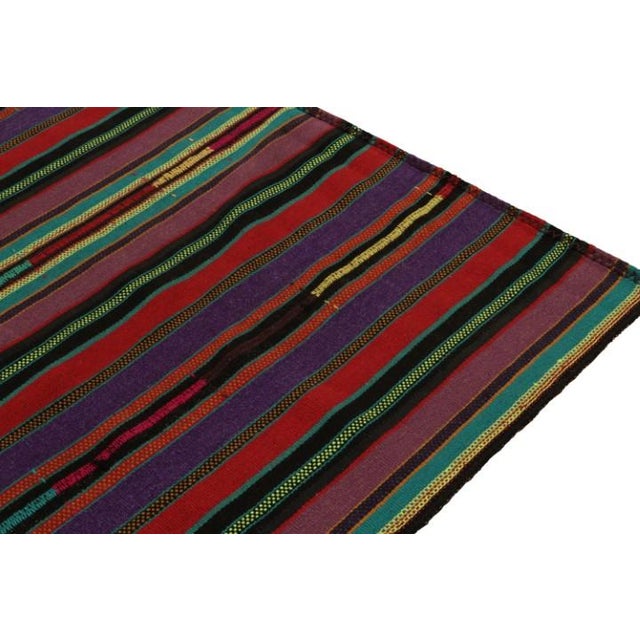 1950s 1950s Vintage Chaput Kilim Style in Red, Purple, Green Stripe Patterns For Sale - Image 5 of 7