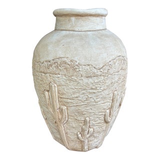 1980s Southwestern Cactus Plaster Floor Vase For Sale