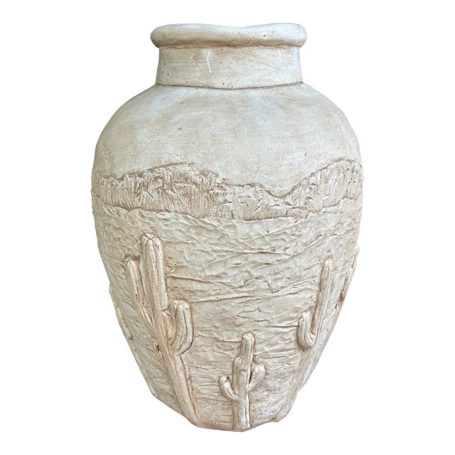 1980s Southwestern Cactus Plaster Floor Vase For Sale