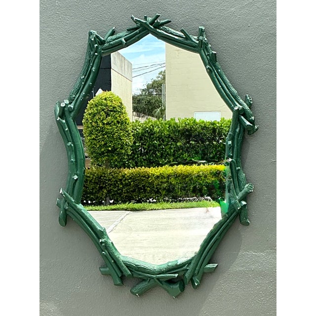 Mid-Century Modern Vintage Green Painted Twig Mirror For Sale - Image 3 of 12