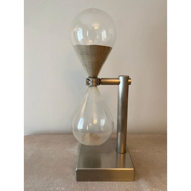 Silver Brushed Aluminum Industrial Hourglass on Stand For Sale - Image 8 of 9