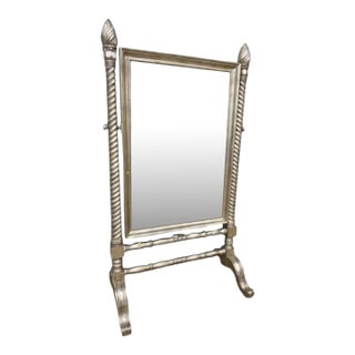 Maitland-Smith Neoclassical Silver Leaf Dressing Floor Mirror For Sale