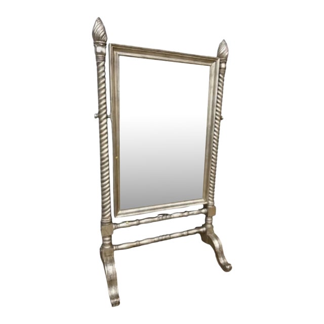 Maitland-Smith Neoclassical Silver Leaf Dressing Floor Mirror For Sale