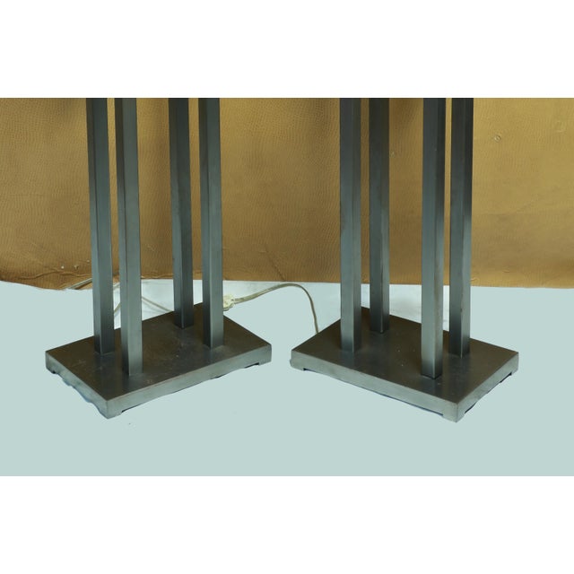 Slate Gray Mid Century George Kovacs Style Skyscraper Steel Architectural Floor Lamps with Shades For Sale - Image 8 of 11