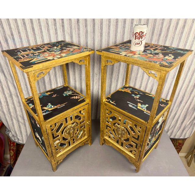 1980s Pair of Late 20th Century Chinoiserie Nightstands / Cabinets For Sale - Image 5 of 15