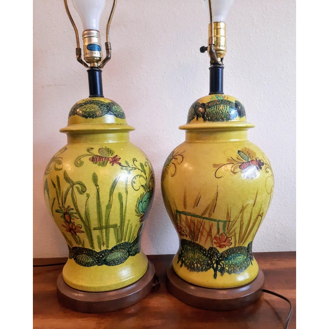 Italian Faenza Garofano Pottery Lamp Pair For Sale - Image 9 of 11