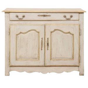 French Painted Wood Buffet in Pale Blue With Gold, Green and Beige Trim