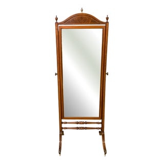 Sheraton Revival Cheval Mirror in Inlaid Mahogany, 1900 For Sale