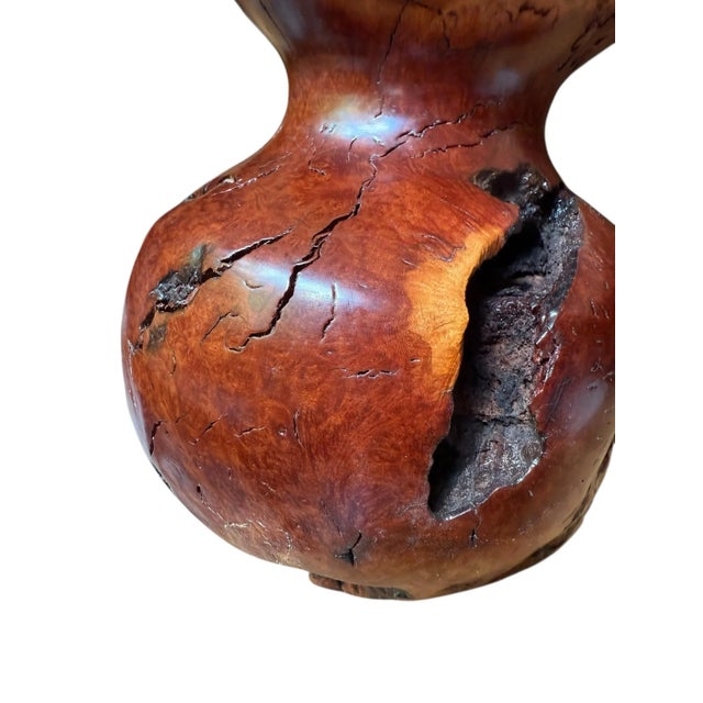 Vintage Brutalist Burlwood Hand Turned Sculpture Art Vase Decor For Sale - Image 10 of 12