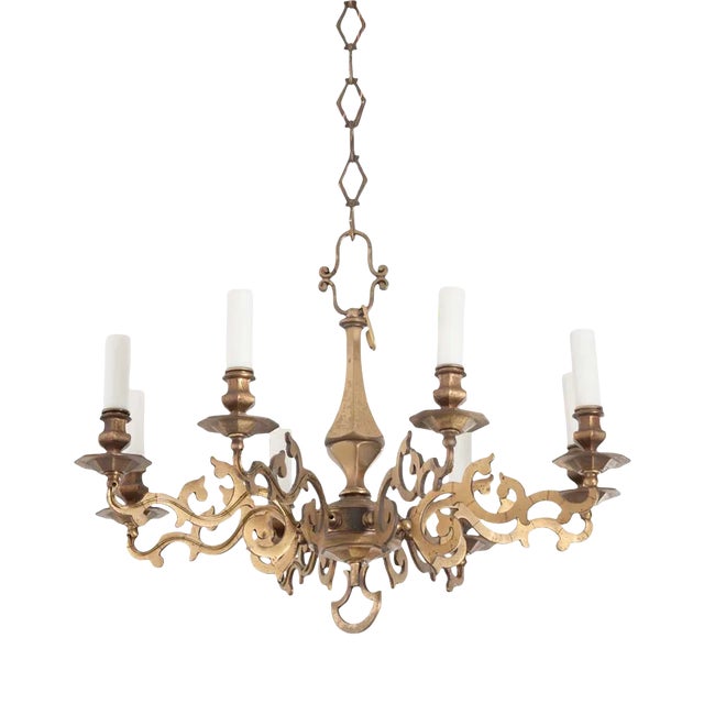 French 19th Century Scrolling Brass Chandelier For Sale