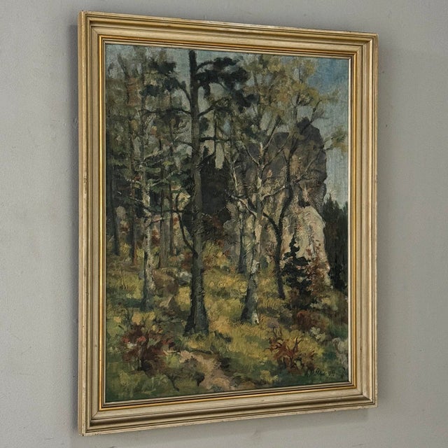 Antique Framed Oil Painting on Canvas by Arthur H. Maillien (1888-1962) 'Sunlit Trees' For Sale - Image 4 of 15