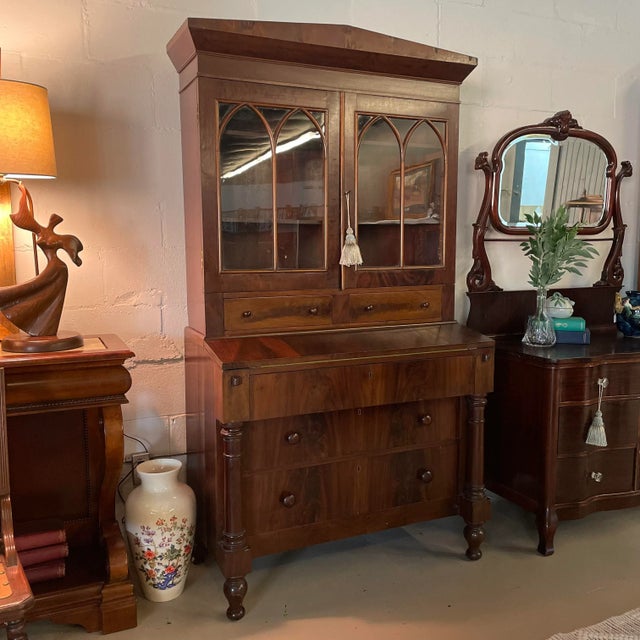 Antique 1800s Flame Mahogany Sheraton-Style Secretary For Sale - Image 6 of 10