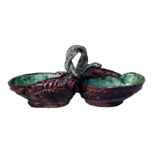 Late 19th Century Rare French Majolica Palissy Snake Salt Cellar Pot Thomas Sergent