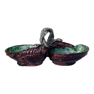 Rare French Majolica Palissy Snake Salt Cellar Pot Thomas Sergent For Sale