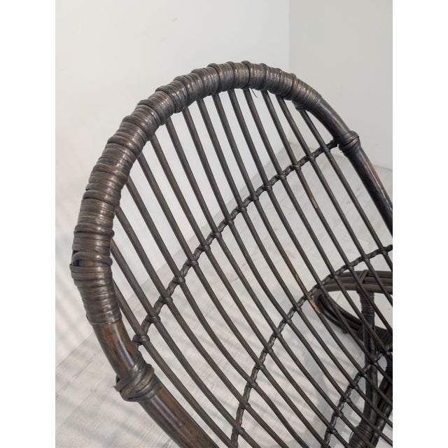 Italian Rattan and Leather Armchair, 1960s For Sale - Image 9 of 13