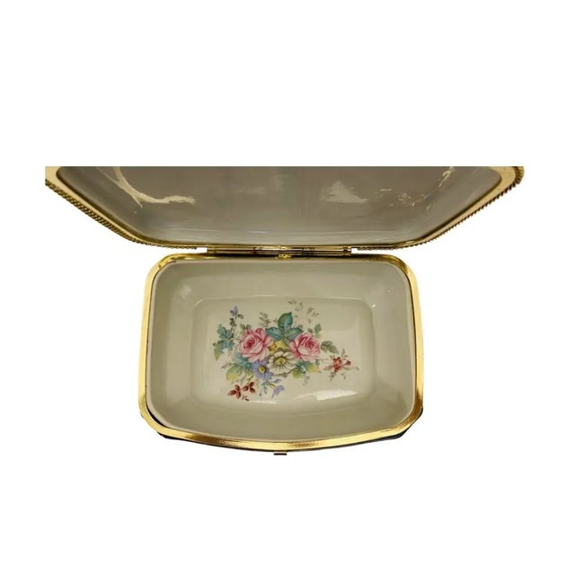 Blue Early 20th Century Antique Limoges Porcelain Dresser Box, Hand Painted Romantic Scene For Sale - Image 8 of 9