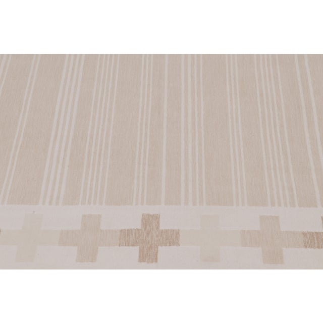 Contemporary Rug & Kilim’s Contemporary Dhurrie Rug in Cream and Beige Pinstripes For Sale - Image 3 of 9