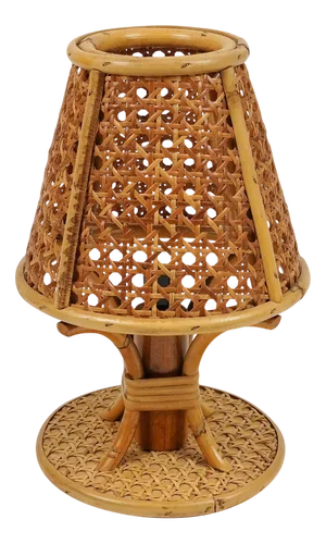 Mid-Century Rattan and Wicker Table Lamp in the style of Louis Sognot, Italy, 1970s