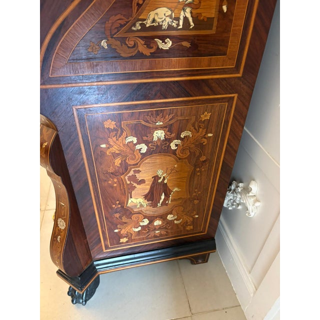 1920s Antique Italian Marquetry Inlaid Burr Walnut Bureau Bookcase, 1920 For Sale - Image 5 of 18