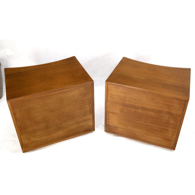 Johnson Furniture Company Pair of Paul Frankl Walnut Nightstands for Johnson Furniture Solid Brass Pulls For Sale - Image 4 of 13