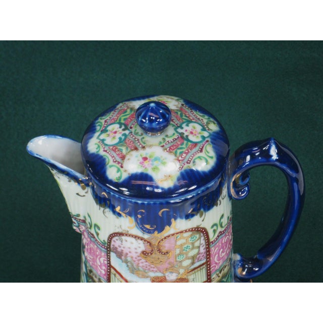 Chocolate Pot Antique Japanese Satsuma Figurine Oriental Pitcher Hand Painted For Sale - Image 4 of 18