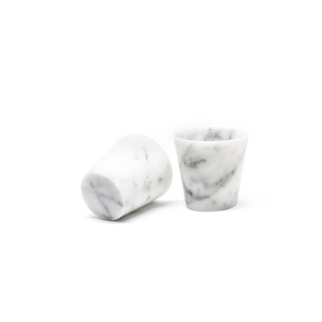 Contemporary Satin White Carrara Marble Handmade Grappa Glasses from Fiammetta V., Set of 2 For Sale - Image 3 of 7