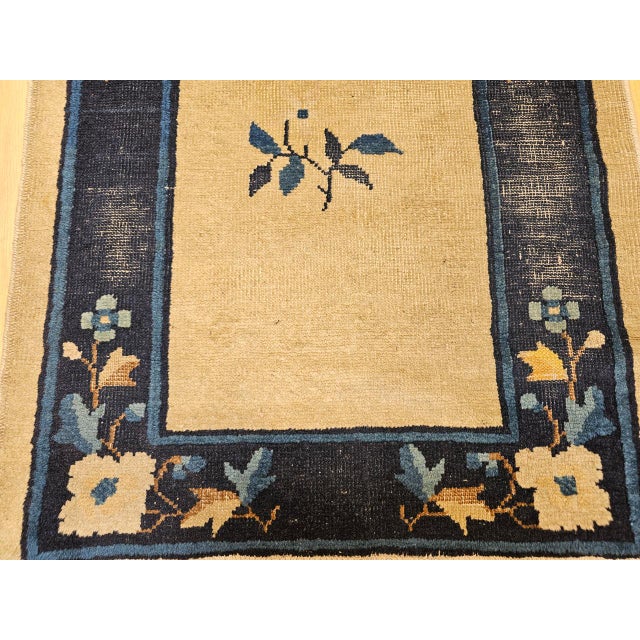 Late 19th Century Chinese Peking Rug, Hand-Knotted Wool, Tan & Navy, 3' x 5' For Sale - Image 10 of 15