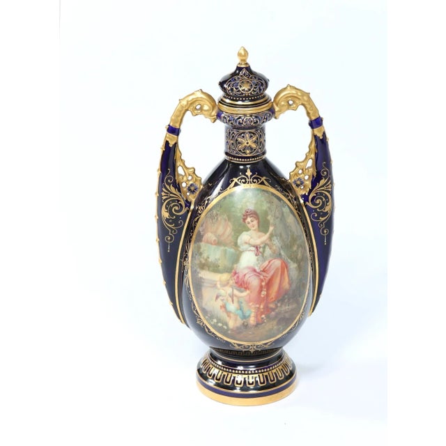 Early 20th Century Royal Vienna Cobalt / Gold Porcelain Lidded Urn For Sale - Image 11 of 11