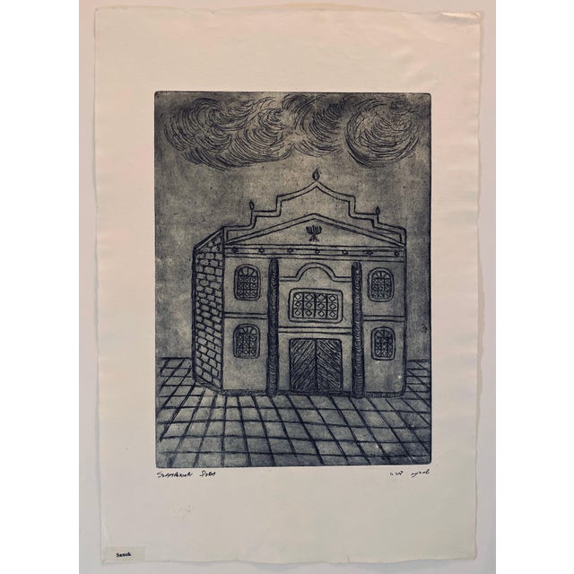Dora Szampanier, Etching of destroyed synagogue - Sanok, Poland For Sale In Miami - Image 6 of 6